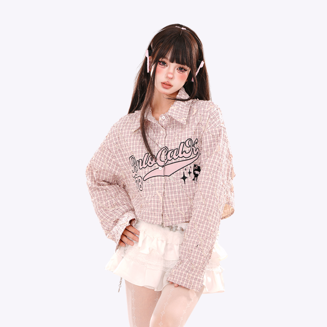 Image of Retro Plaid Crop Shirt